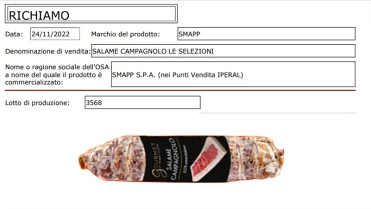 salame richiamato salmonella