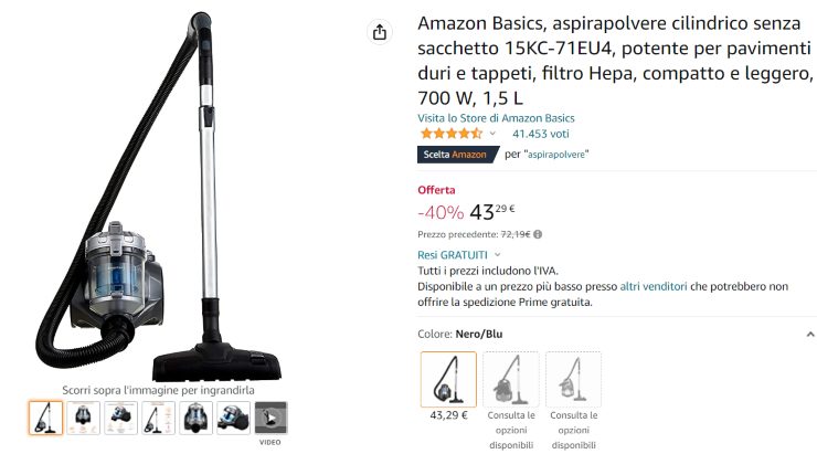 Aspirapolvere offerta Amazon basics